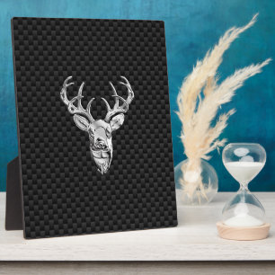 Silver Buck on Carbon Fibre Decor Plaque
