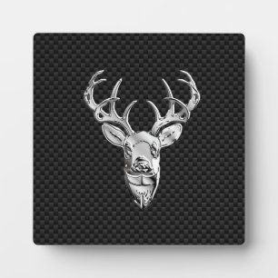 Silver Buck on Carbon Fibre Decor Plaque