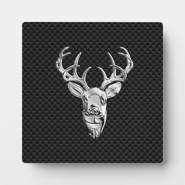 Silver Buck on Carbon Fibre Decor Plaque (Front)