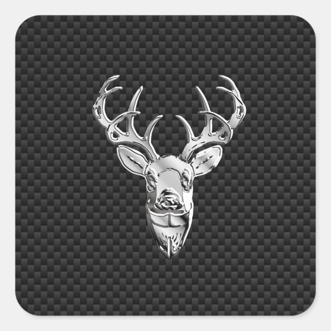 Silver Buck on Carbon Fibre Decor Square Sticker (Front)