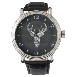 Silver Buck on Carbon Fibre Decor Watch