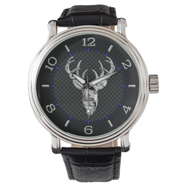 Silver Buck on Carbon Fibre Decor Watch (Front)