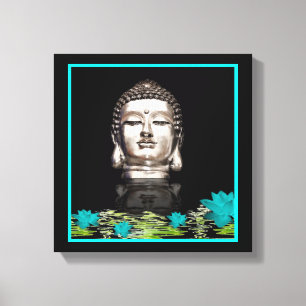 Silver Buddha Head Statue Canvas Print