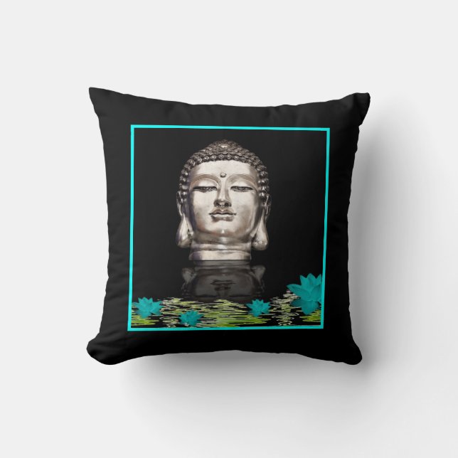 Silver Buddha Head Statue Cushion (Front)