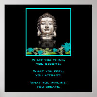 Silver Buddha Head Statue with Inspirational Quote
