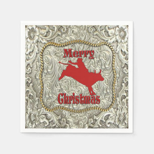 Silver Bull Rider Belt Buckle Christmas Napkin