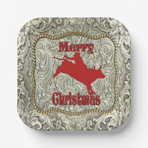 Silver Bull Rider Belt Buckle Christmas Paper Plate