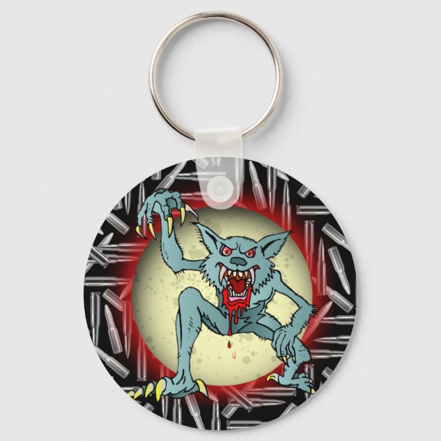 Silver Bullets, Grey Werewolf Full Moon Halloween Key Ring (Front)