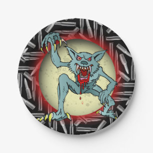 Silver Bullets, Grey Werewolf Full Moon Halloween Paper Plate