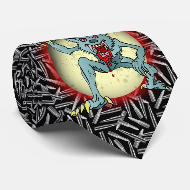 Silver Bullets, Grey Werewolf Full Moon Halloween Tie (Rolled)