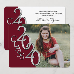 Silver Burgundy 2020 Photo Graduation Invitation