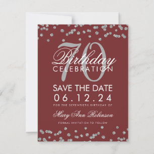 Silver Burgundy 70th Birthday Save Date Confetti Save The Date