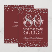 Silver Burgundy 80th Birthday Save Date Confetti