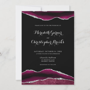 Silver Burgundy Agate Wedding Invitation
