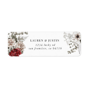 silver burgundy floral Return Address Label
