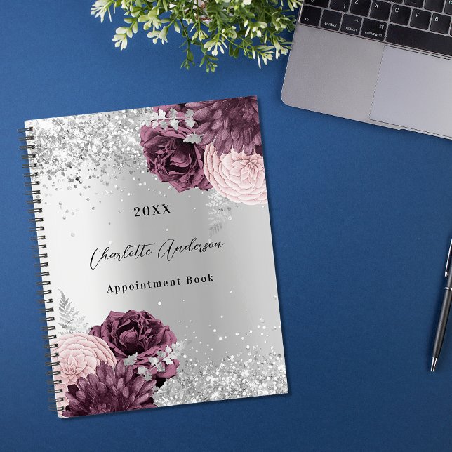 Silver burgundy florals elegant glamorous 2023 planner (Creator Uploaded)