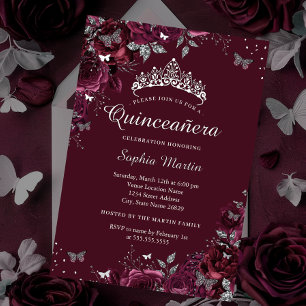 Silver Burgundy flower Quinceanera