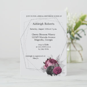 Silver Burgundy Marsala Floral Bridal Shower Invitation
