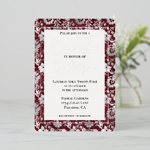 Silver Burgundy Red Floral Bridal Shower