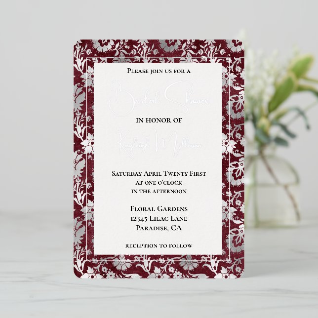 Silver Burgundy Red Floral Bridal Shower (Standing Front)
