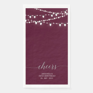 Silver Burgundy Red String Lights Lettering Cheers Napkin