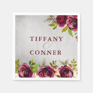 Silver Burgundy Wedding Engagement Anniversary Napkin