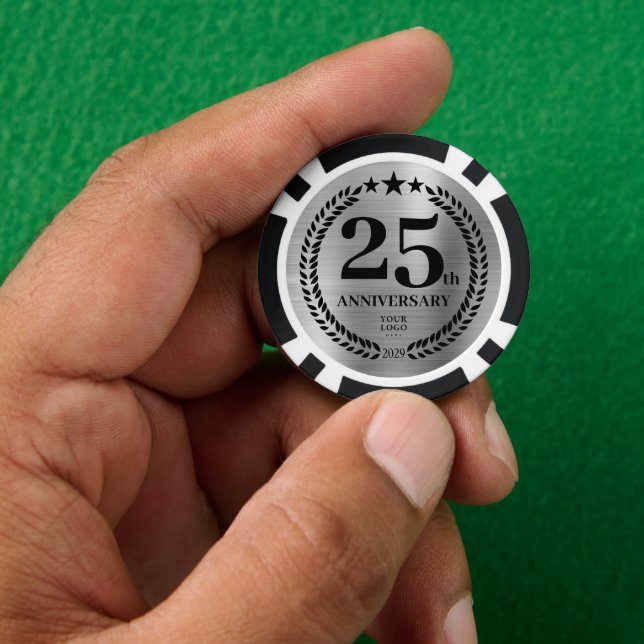 Silver Business 25th Anniversary Poker Chips (Hand)