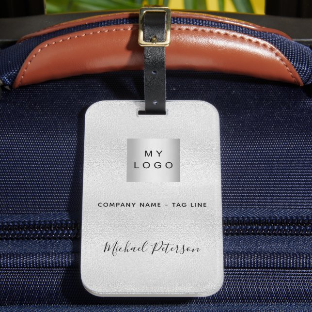 Silver business company logo name luggage tag (Front Insitu 2)