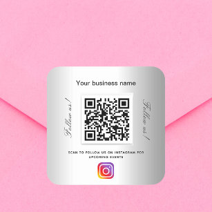 Silver business name qr code instagram square sticker