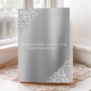Silver Business Professional Sparkle Glitter Pocket Folder