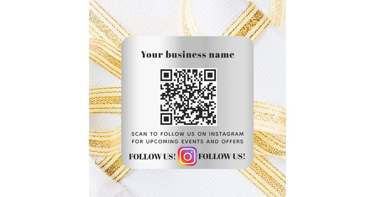 Silver business QR code Instagram follow Square Sticker | Zazzle