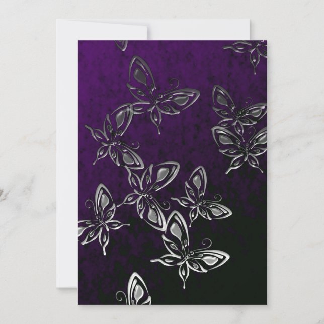 Silver Butterflies Gothic Invitation (Front)