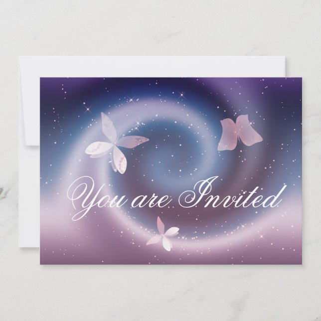 Silver Butterflies Invitation Card (Front)