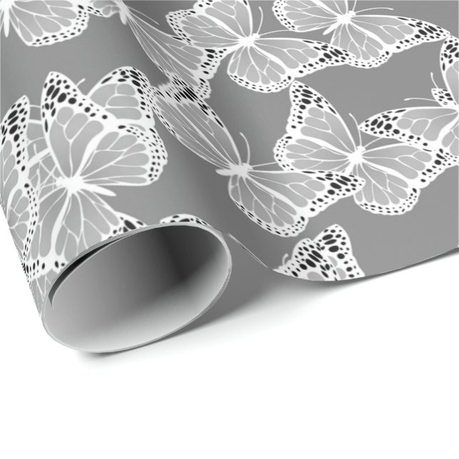 Silver butterflies pattern, cute insects, Admiral Wrapping Paper (Roll Corner)