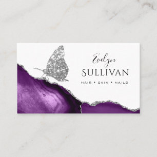 silver butterfly and purple agate business card
