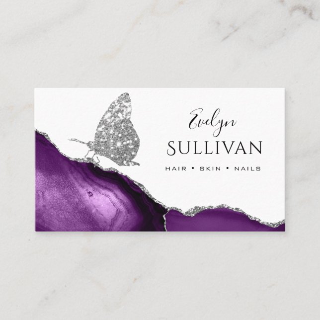 silver butterfly and purple agate business card (Front)