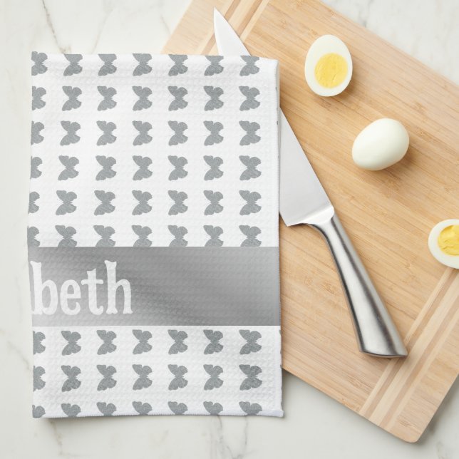 silver butterfly kittchen tea towel (Quarter Fold)