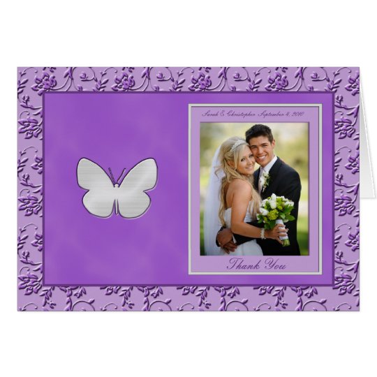 Silver Butterfly on Purple Photo Thank You Card