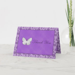 Silver Butterfly on Purple Thank You Card