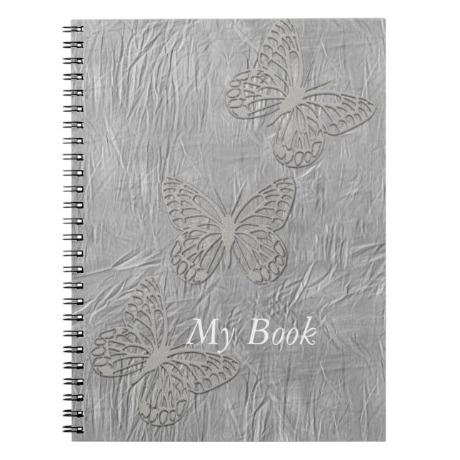 Silver Butterfly Silk Baby Shower Wedding Party Notebook (Front)