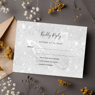 Silver butterfly sparkles wedding RSVP Card