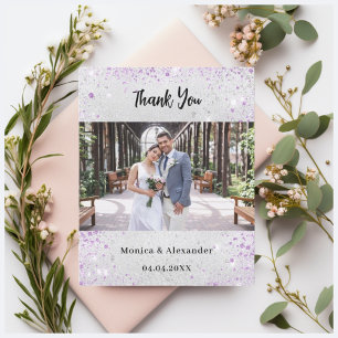 Silver butterfly wedding photo thank you card