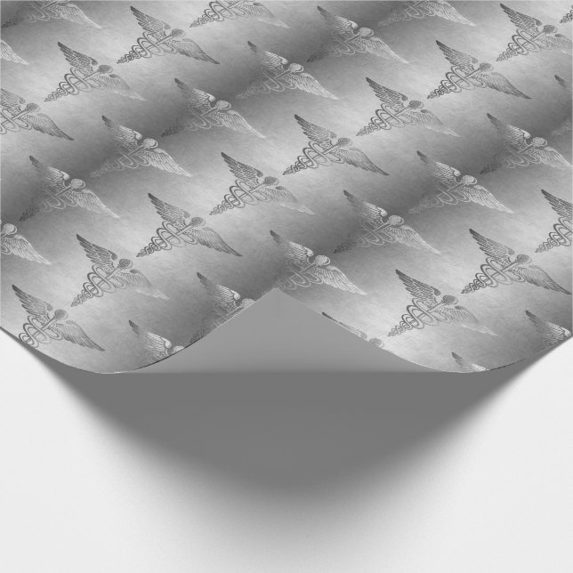 Silver Caduceus Doctor Medical Symbol Pattern Wrapping Paper (Corner)