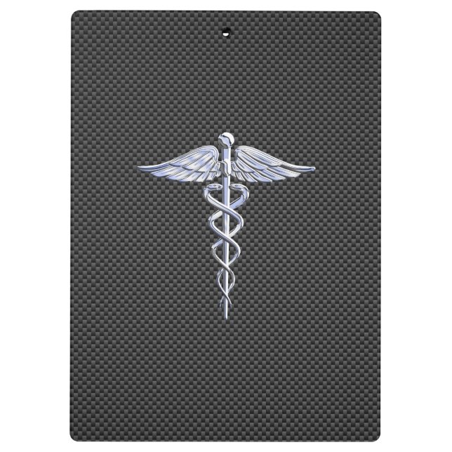 Silver Caduceus Medical Symbol Carbon Fibre Style Clipboard (Back)
