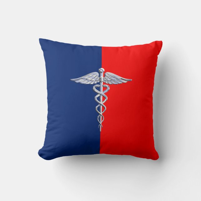 Silver Caduceus Medical Symbol League Cushion (Front)