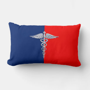 Silver Caduceus Medical Symbol League Lumbar Cushion