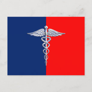 Silver Caduceus Medical Symbol League Postcard