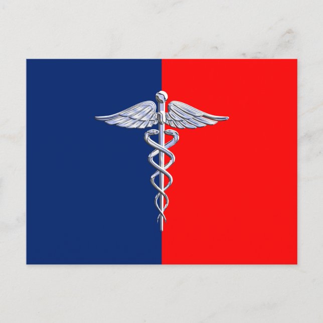 Silver Caduceus Medical Symbol League Postcard (Front)