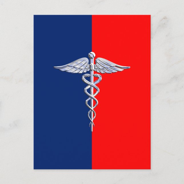 Silver Caduceus Medical Symbol League Postcard (Front)