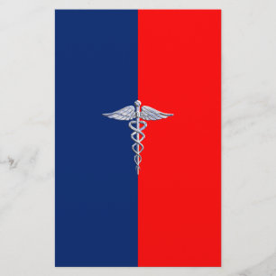 Silver Caduceus Medical Symbol League Stationery